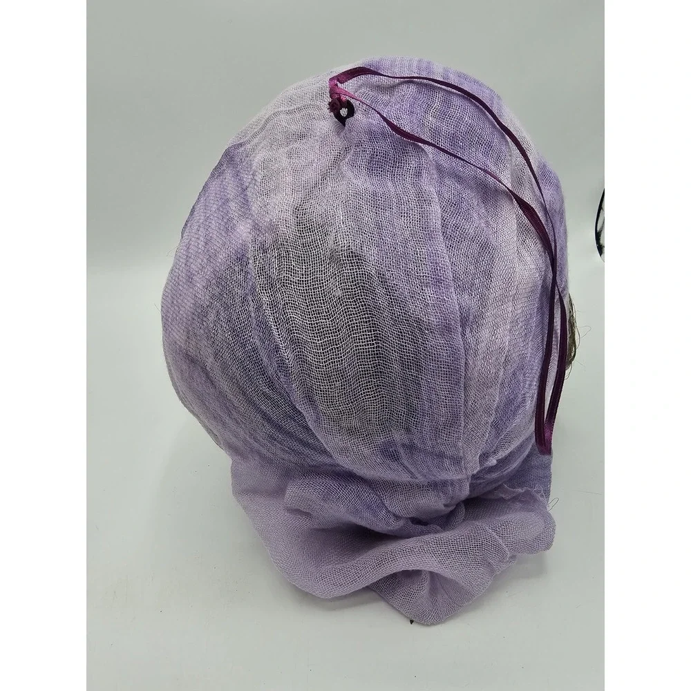 Vintage Hanging Skull Styrofoam Pirate Purple Cap Bulging‎ Eyes Halloween Prop